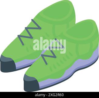 Green climbing shoes with black toe cap and grey laces for a good grip on the mountain Stock Vector
