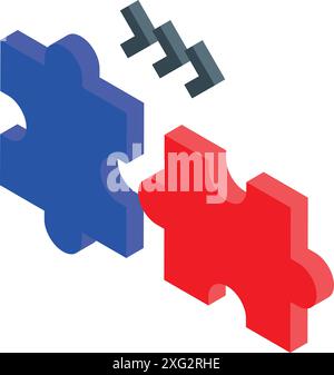 Two puzzle pieces connecting, symbolizing teamwork and problem solving in a business context Stock Vector