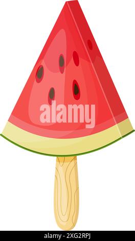 Vector watermelon Ice cream is a frozen dessert with seeds. Fruit Ice cream on stick. Cold summer dessert fruity popsicle. Hand drawn flat style isolated, cheerful and summery appearance illustration Stock Vector