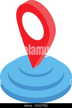 Red location pin pointing on a blue circular area, a concept for navigation, location, and destination Stock Vector