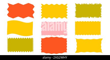 Squiggle  frames set. Jaggered edges, retro scallop frames, psychedelic rectangles, groovy shapes set Stock Vector