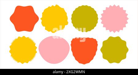 Squiggle stories frames set. Jaggered edges, retro scallop frames, psychedelic forms, groovy shapes se Stock Vector