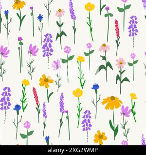 Seamless pattern with wild flowers. Stock Vector