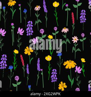 Seamless pattern with wild flowers. Stock Vector