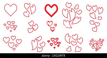 Set of hearts shapes isolated in red color. Symbol for date, wedding, mariage. Stock Vector