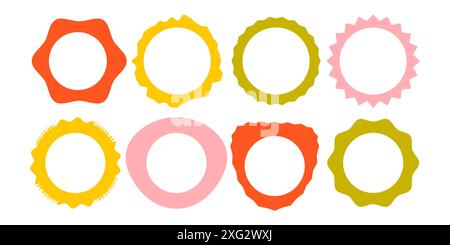 Squiggle stories frames set. Jaggered edges, retro scallop frames, psychedelic squares, photo frames, groovy shapes set Stock Vector