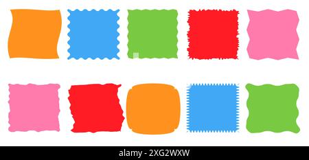 Squiggle  frames set. Jaggered edges, retro scallop frames, psychedelic squares, groovy shapes set Stock Vector