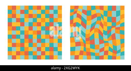 Boho groovy stripe seamless patterns.  Pastel yellow blue red green colors. Stock Vector