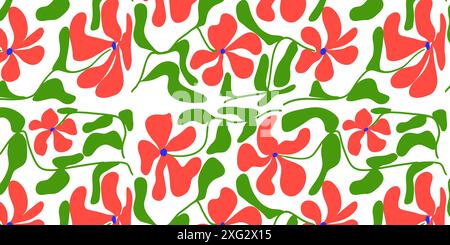Seamless pattern with blue flowers, groovy, modern flat fabric. Stock Vector