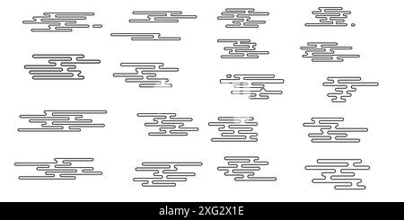 Set of asian line cloud set. Minimal  design, chinese and japanese style. Stock Vector