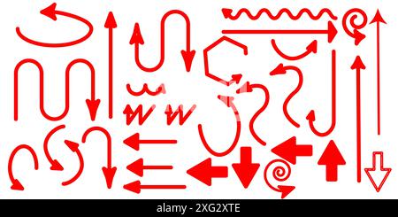 Set of red straight and curved arrows isolated Stock Vector