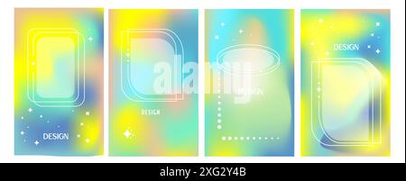Set of blue  and yellow bright modern posters Stock Vector