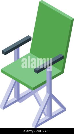 Green folding chair isolated on white background. Comfortable chair for camping Stock Vector
