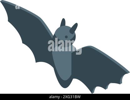 Isometric grey bat spreading its wings, a spooky halloween illustration Stock Vector