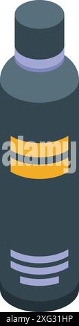Dark grey deodorant bottle with yellow and purple label spraying freshness in isometric view Stock Vector