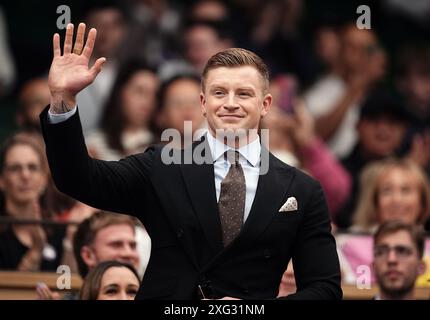 Adam Peaty in the royal box on day six of the 2024 Wimbledon Championships at the All England Lawn Tennis and Croquet Club, London. Picture date: Saturday July 6, 2024. Stock Photo