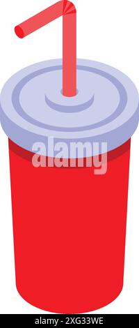 Red disposable cup with lid and straw for soda or cold beverage Stock Vector