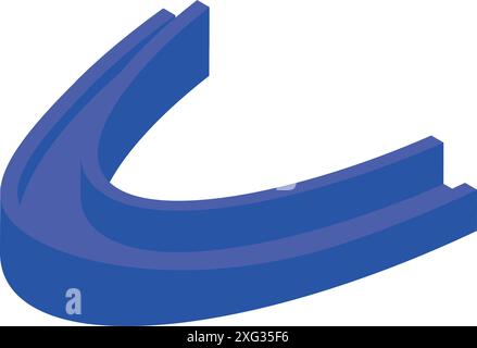 3d illustration of a blue double curve shape forming an abstract c letter, isolated on a white background Stock Vector