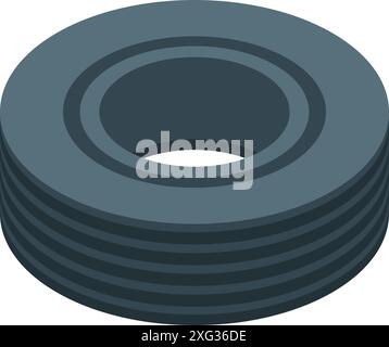 Black rubber tire lying in horizontal position, car maintenance service Stock Vector