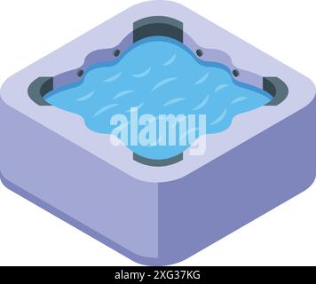 Square jacuzzi filled with water, offering a soothing and invigorating hydromassage experience Stock Vector