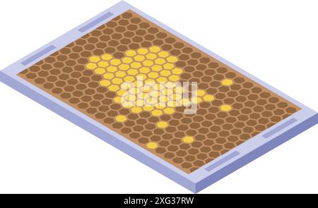 Honeycomb frame with honey dripping icon in isometric view representing beekeeping and apiculture Stock Vector