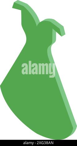 Green isometric dress icon representing a garment worn by women on special occasions and celebrations Stock Vector