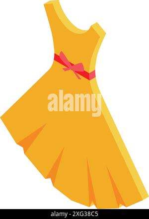 Yellow dress with red ribbon is perfect for showcasing a feminine style Stock Vector