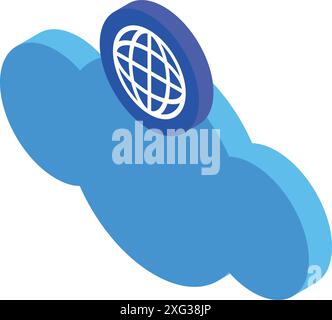 Blue cloud computing icon with a white globe on top, representing global network and internet service Stock Vector
