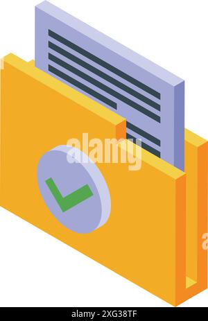 Yellow folder containing document with green check mark representing its approval Stock Vector