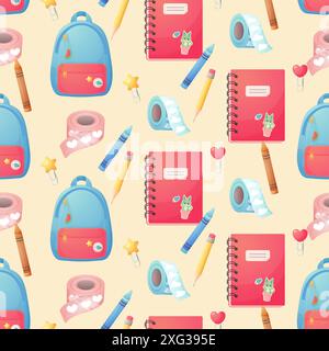 Seamless pattern, school supplies. Cartoon, vector. back to school vector Stock Vector