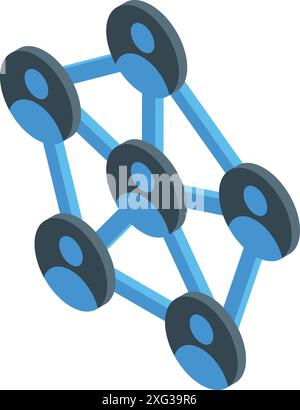 Blue lines are connecting people in this isometric illustration of a social network Stock Vector