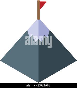Snow capped mountain with a bright red flag planted firmly at the summit Stock Vector
