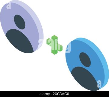 Two user icons are being added with a plus sign, in this concept about social media Stock Vector