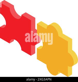 Two puzzle pieces are connecting, representing problem solving and teamwork Stock Vector