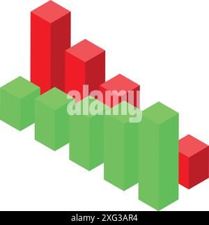 3d bar chart representing financial data showing a decreasing trend Stock Vector
