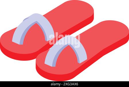 Pair of red summer flip flops slippers, modern trendy footwear for beach or home Stock Vector
