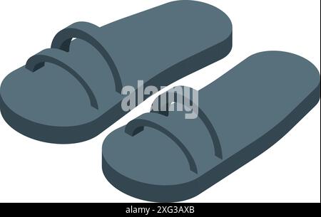 Simple pair of blue summer rubber slippers with two straps isometric illustration Stock Vector
