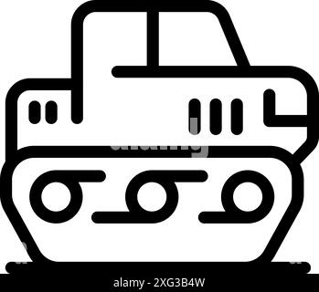 Heavy crawler tractor driving on construction site, simple black and white line icon Stock Vector