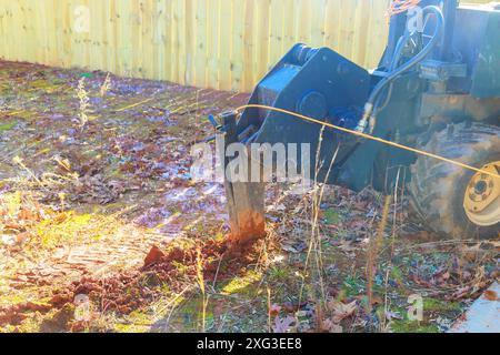 Laying fiber optic cables using trencher cable plow tractors Stock Photo