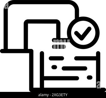 Black outline icon representing a digital file storage being approved by a document management system Stock Vector