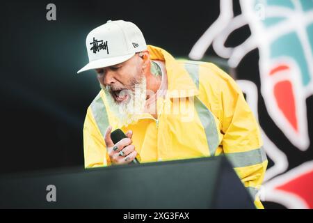 DENMARK COPENAGHEN, COPENHELL FESTIVAL  JUNE 19TH: Fred Durst. singer of the American nu metal band Limp Bizkit, performing live on stage at the Copenhell Festival 2024 Stock Photo