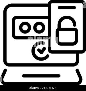 Laptop displaying successful two factor authentication process with password and smartphone Stock Vector