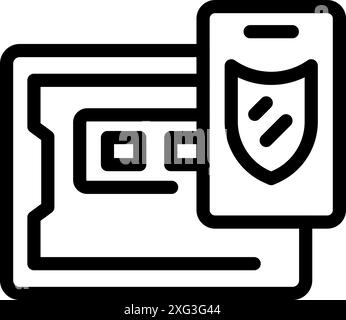Line art icon style depicting a credit card being protected by a shield, symbolizing online payment security Stock Vector