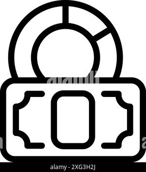 Bold line icon of a pie chart locked on a banknote, representing the concept of financial security Stock Vector