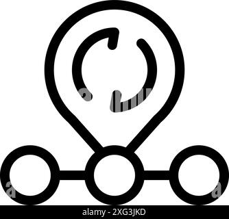 Line drawing of circular economy concept with three circles connected and a location pin with arrows forming a circle Stock Vector