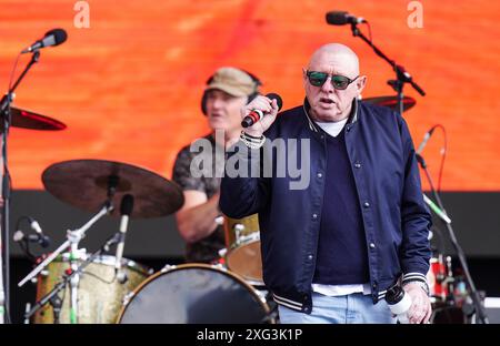 Shaun Ryder, of Black Grape, performing on stage at BST Hyde Park in London ahead of the headline act, Robbie Williams. Picture date: Saturday July 6, 2024. Stock Photo