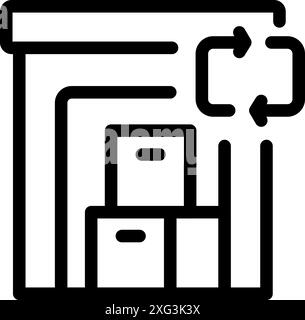 Line drawing of a warehouse storing boxes and using logistics for inventory control Stock Vector