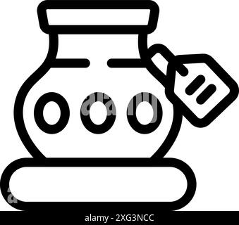 Line icon of an ancient greek amphora with a tag, representing a museum exhibit showcasing historical artifacts Stock Vector