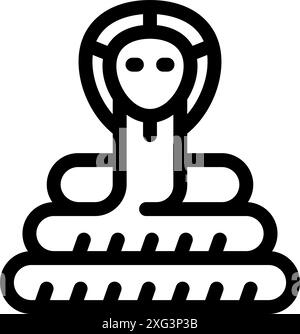 Black outline icon of a cobra snake spreading its hood while sitting on a basket Stock Vector
