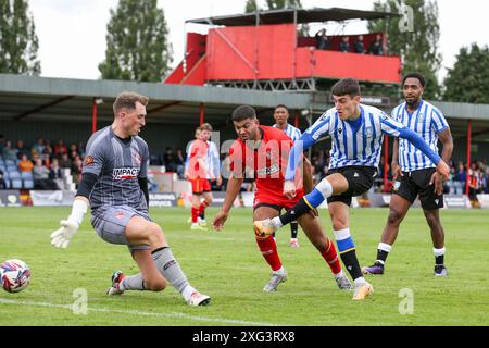 Alfreton, UK. 06th July, 2024. Olaf Kobacki shoots at goal during the Alfreton Town FC v Sheffield Wednesday FC friendly match at the Impact Arena, Alfreton, Derbyshire, Englan, United Kingdom on 6 July 2024 Credit: Every Second Media/Alamy Live News Stock Photo